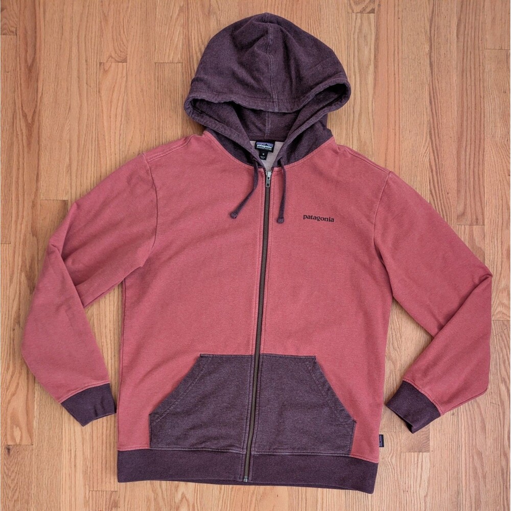 Patagonia Hoodie Mens Medium Organic Cotton Zip Up Two Tone Rust Plum P-6 Logo